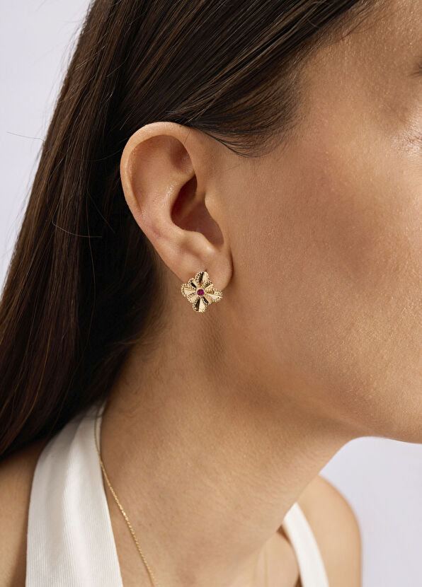 Ruby Lotus 14 Ayar Altın Kadın Küpe - Görsel 3