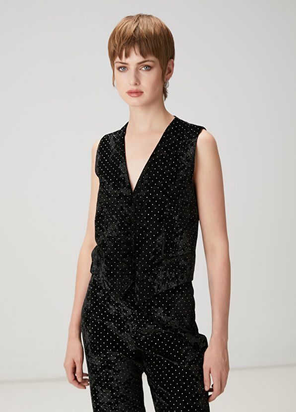 Beymen Club Black Embellished Velvet Evening Vest - 1