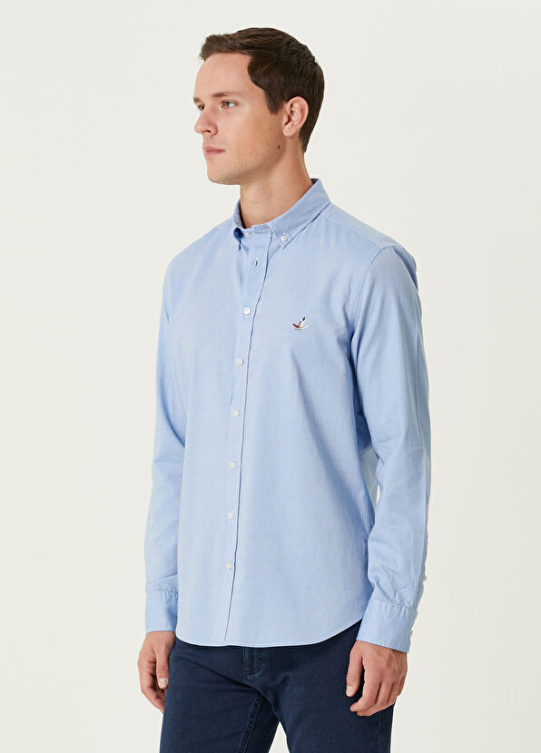 Slim Fit Blue Oxford Shirt Beymen Club Slim Fit Blue Oxford Shirt - 4
