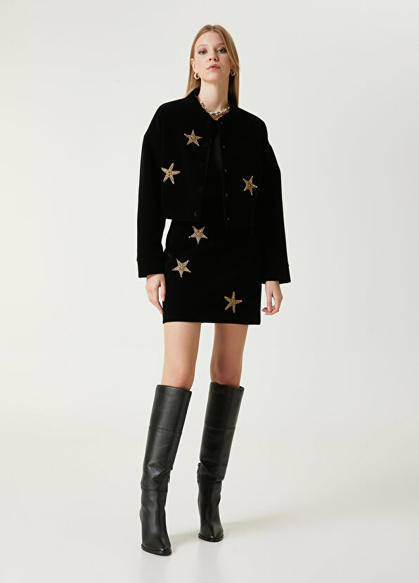 Beymen Club Siyah Yıldız İşlemeli Mini Etek - 1