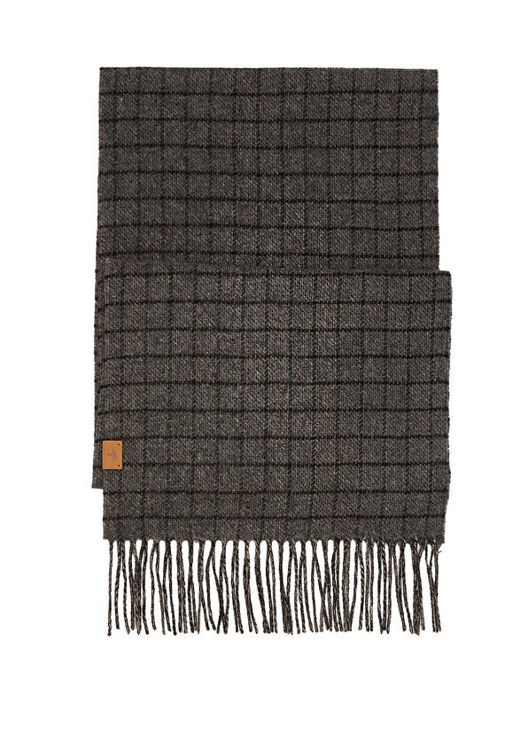 Beymen Club Grey Square Patterned Men's Wool Scarf - 1