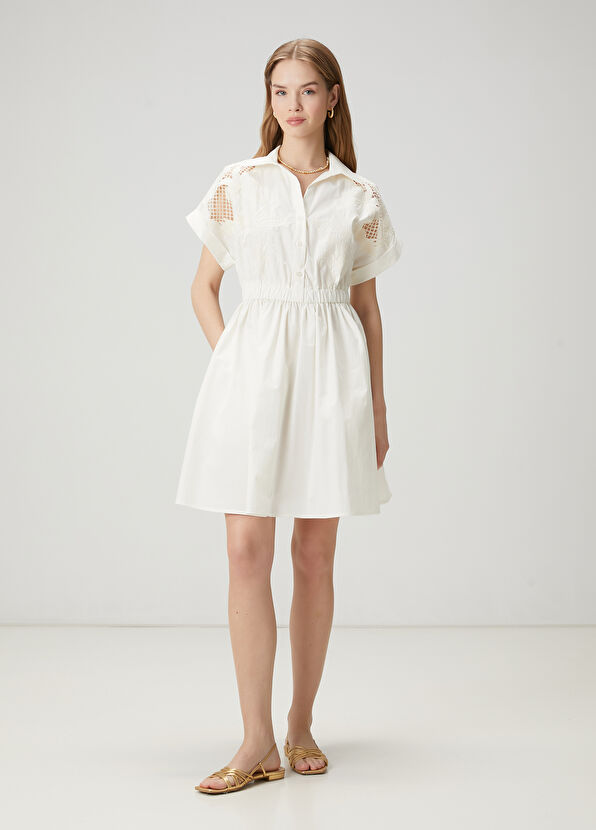 Beymen Club Off-White Embroidered Mini Shirt Dress - 1