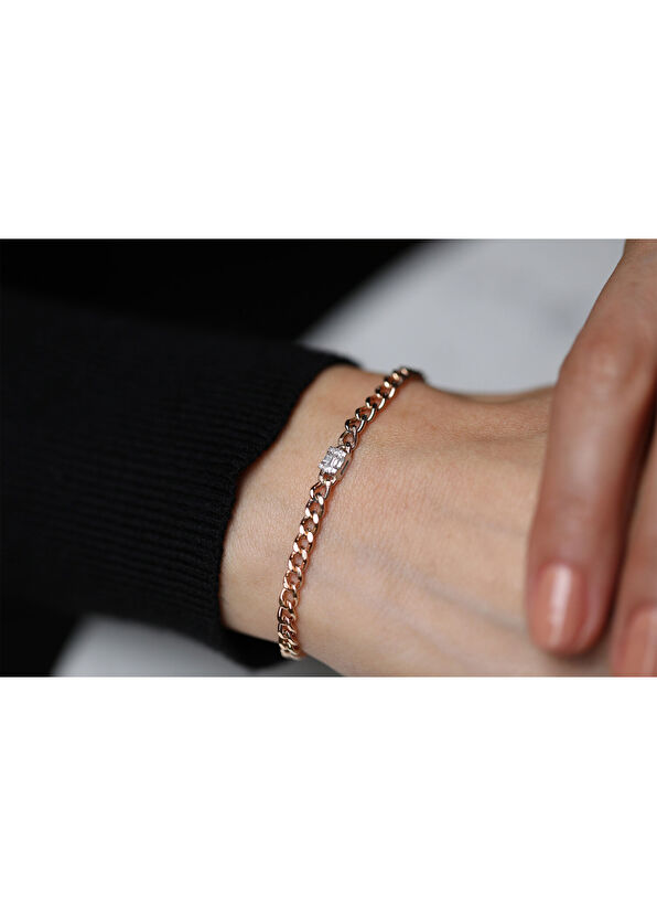 Reis Kuyumculuk Künye 14 Ayar Rose Altın Kadın Pırlanta Bileklik - 2