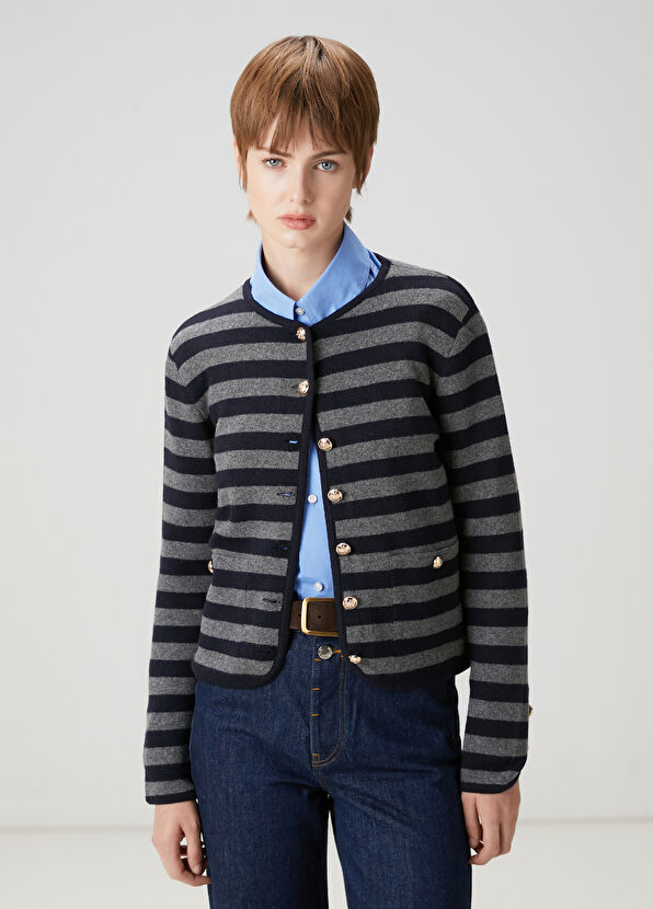 Beymen Club Lacivert Gri Çizgili Triko - 1