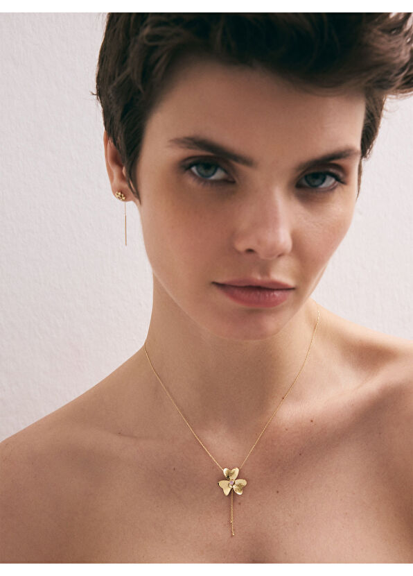 Pink Quartz Çiçek 14 Ayar Altın Kadın Kolye - Görsel 3