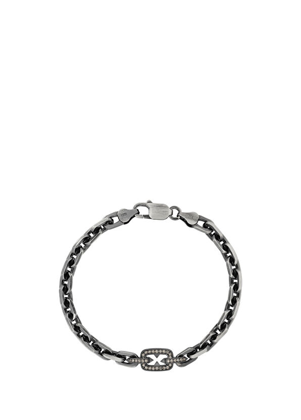 Molu Legend Kahve Pırlantalı Zincir 925 Ayar Gümüş Erkek Bileklik - 3