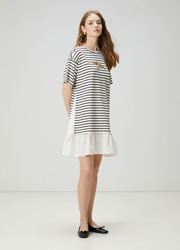 Beymen Club Lacivert Beyaz Taşlı Kuş Detaylı Elbise - 1