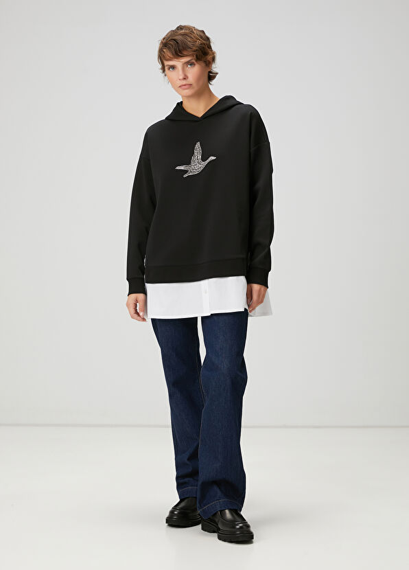 Beymen Club Siyah Kapüşonlu Gömlek Detaylı Sweatshirt - 2
