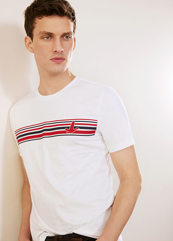 Beymen Club Beyaz Çift Şerit Baskılı T-shirt - 1