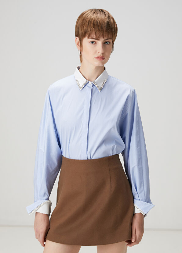 Beymen Club Blue Striped Embroidered Detailed Shirt - 1