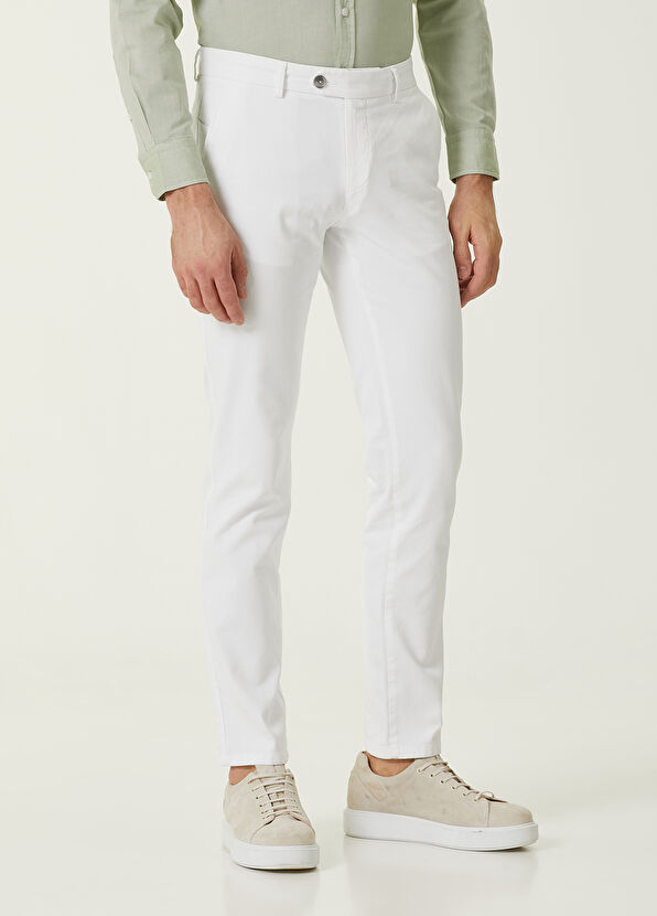 Beymen Club Slim Fit Beyaz Panama Dokulu Chino Pantolon - 2