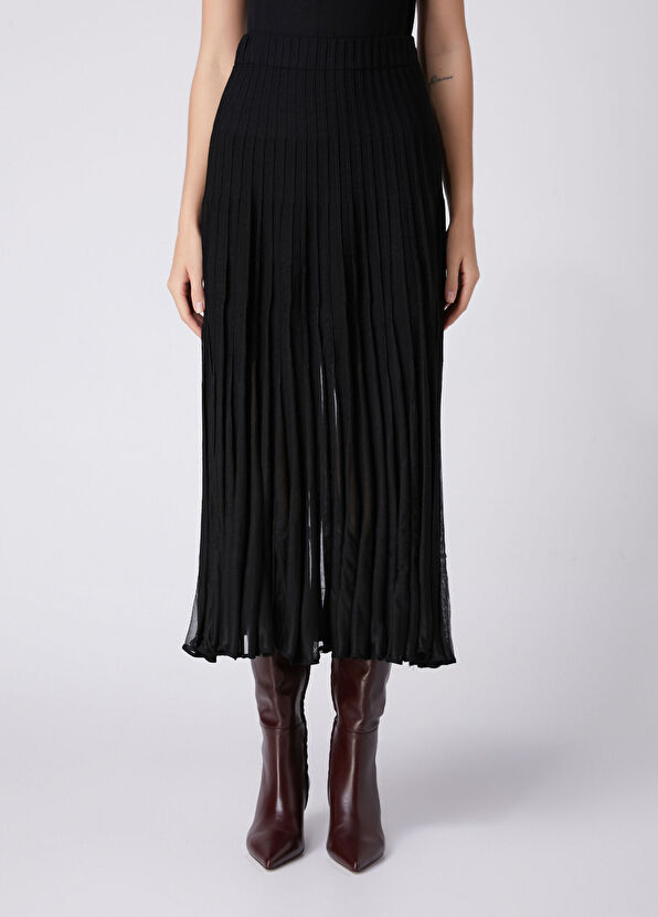 Beymen Club Black Pleated Midi Knit Skirt - 2