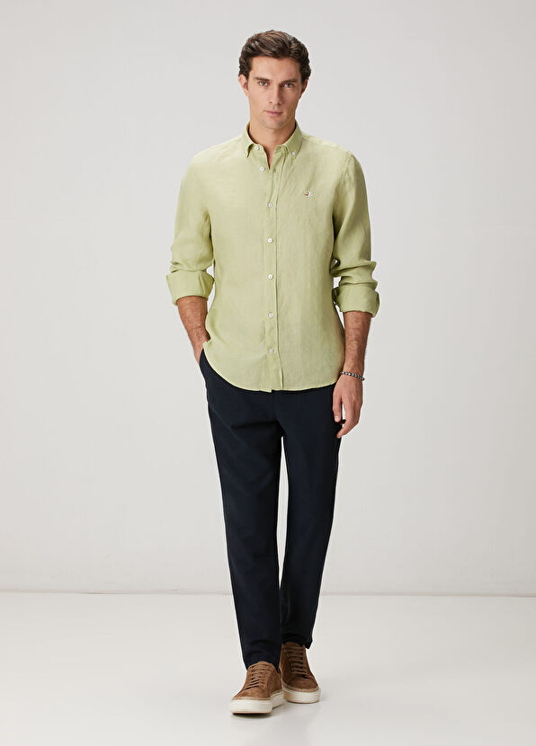 Beymen Club Green Comfort Fit Linen Shirt - 3