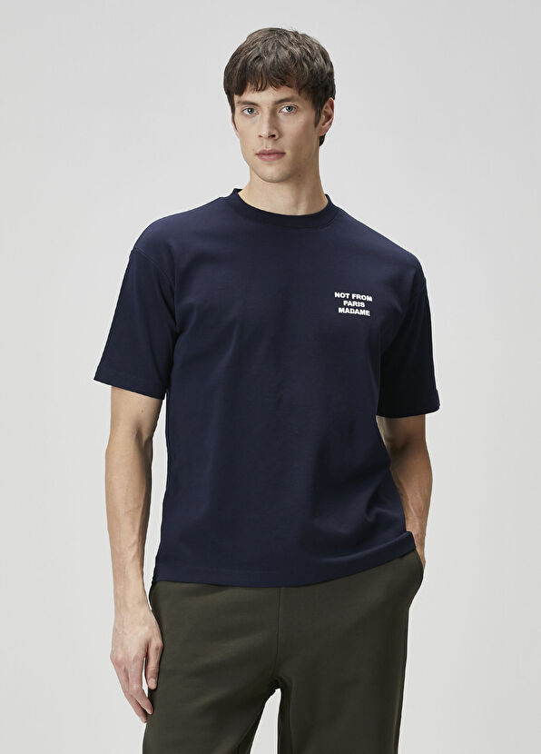 Drôle De Monsieur Lacivert Logo Baskılı T-shirt - 1