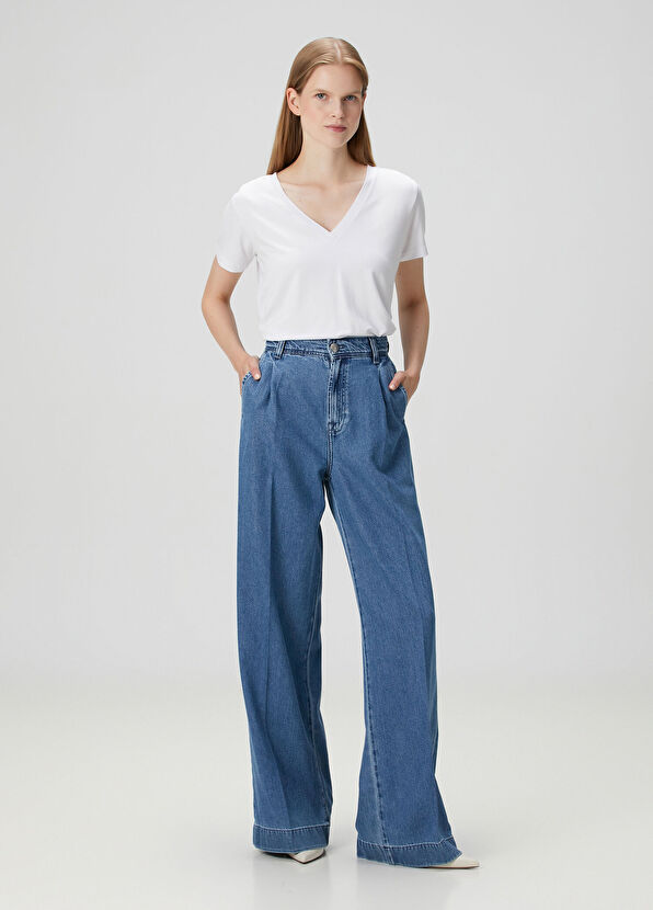 7 For All Mankind Wide Leg Mavi Pileli Jean Pantolon - 1