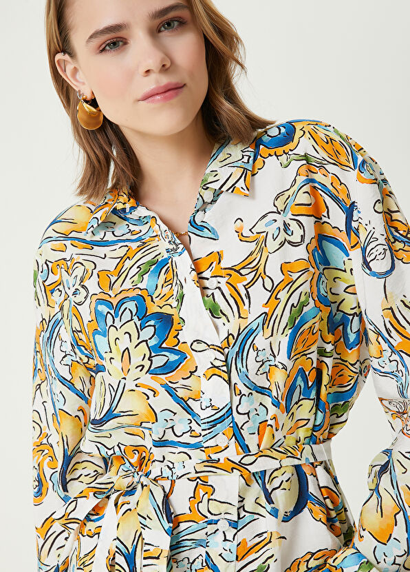 Beymen Club Ekru Desenli Mini Gömlek Elbise - 3