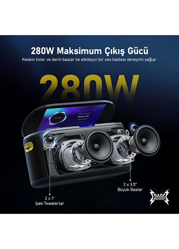 Ikarao Partybox Shell S1 280W Karaoke Bluetooth Hoparlör Seti Dahili 10.1" Tablet 2 Kablosuz Mikrofon RGB Işıklı Taşınabilir Ses Bombası - 3