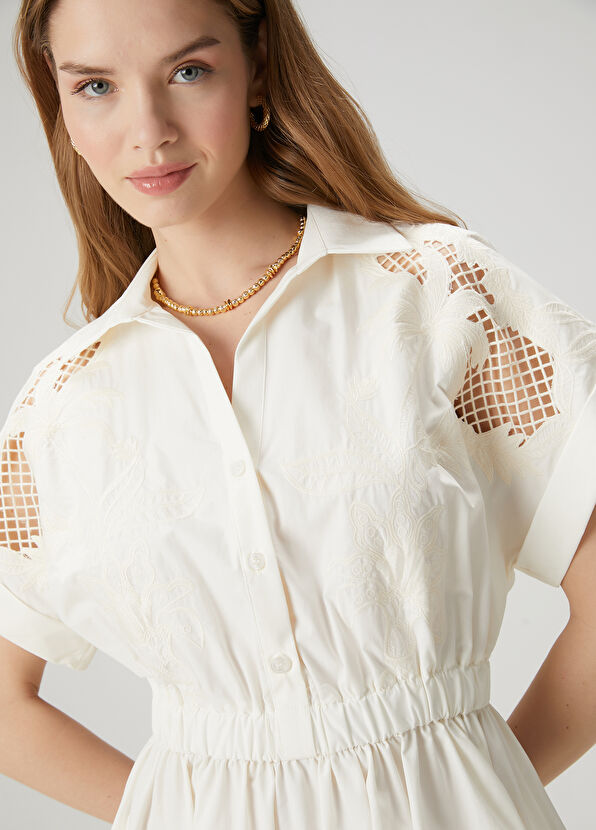 Beymen Club Off-White Embroidered Mini Shirt Dress - 2