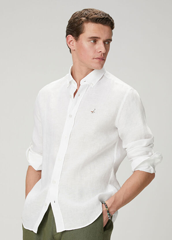 Beymen Club White Comfort Fit Linen Shirt - 2