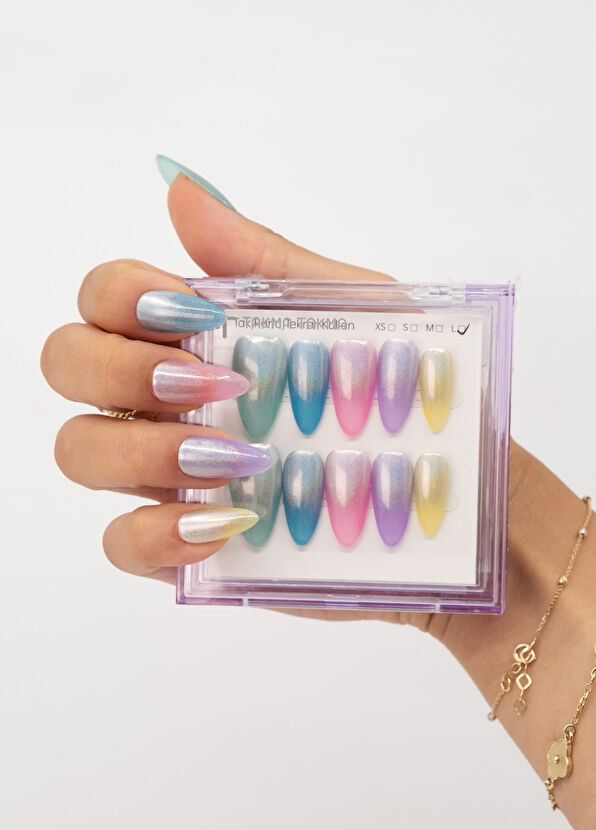 Takma Takma Uzun Badem 10'lu Renkli Protez Takma Tırnak TT1411 - 2