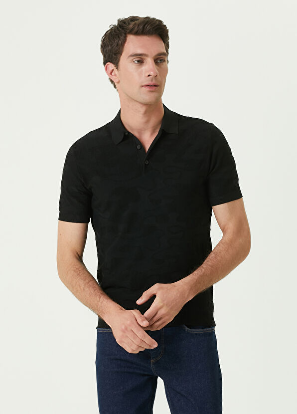 Beymen Club Siyah Polo Yaka Kamuflaj Dokulu Kısa Kollu Triko - 1