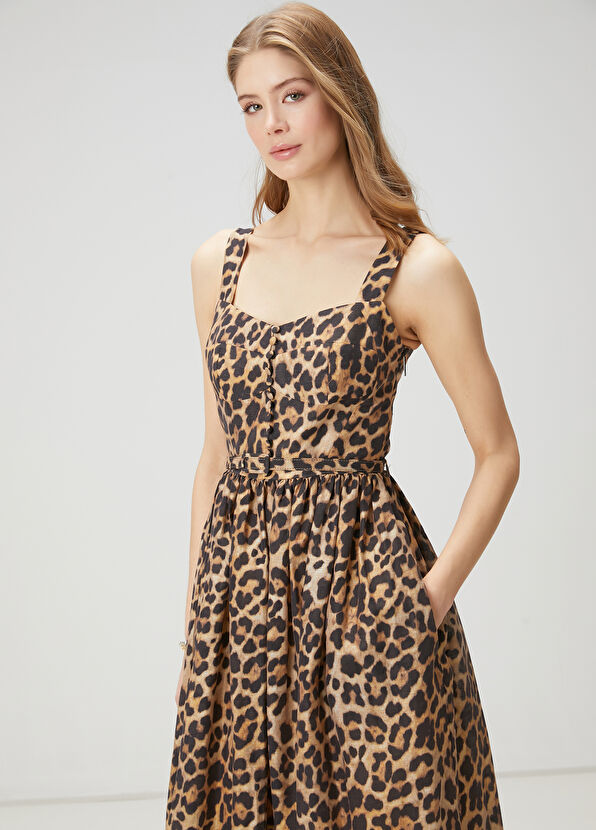 Beymen Club Kahverengi Leopar Desenli Midi Elbise - 2