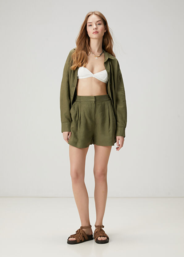 Beymen Club Oversize Khaki Linen Shirt - 3