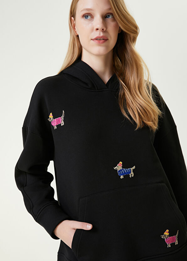 Beymen Club Siyah Kapüşonlu Nakışlı Sweatshirt - 4