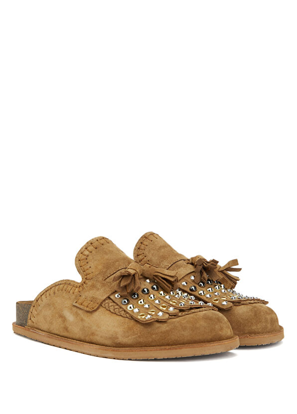 Beymen Club Camel Tassel Detailed Women's Suede Sabo Slippers - 2