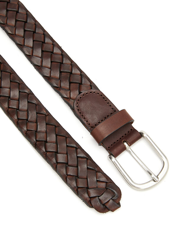 Beymen Club Brown Braided Men's Leather Belt - 2