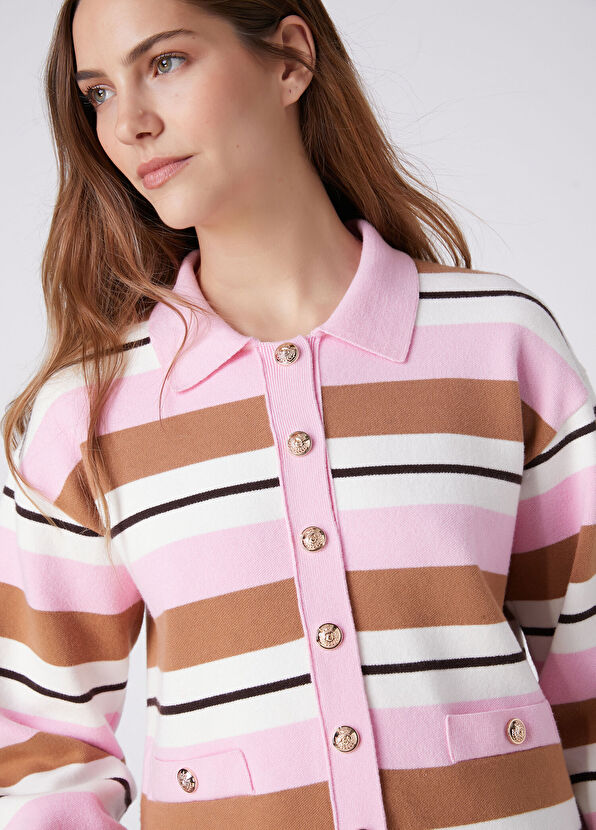 Beymen Club Pink Striped Polo Cardigan - 2
