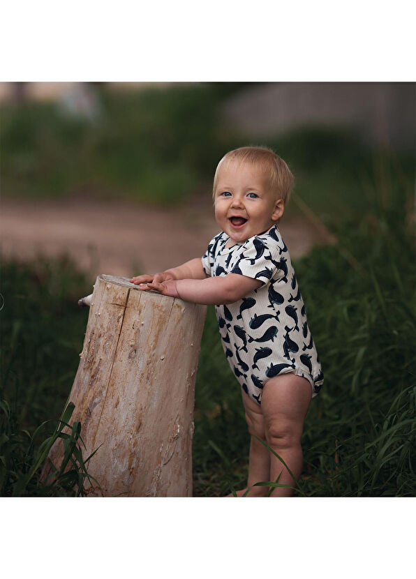 Antebies Lacivert Balina Desenli Erkek Bebek Body - 2