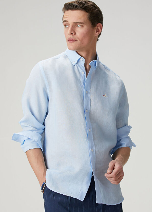 Beymen Club Comfort Fit Light Blue Linen Shirt - 1