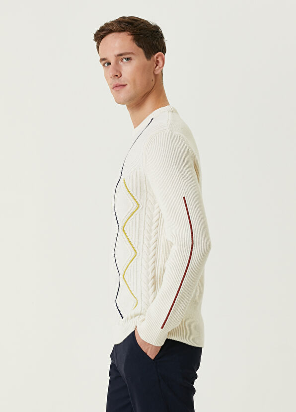 Beymen Club Ecru Diamond Jacquard Wool Sweater - 4