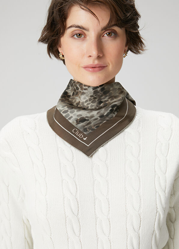 Beymen Club Brown Patterned Silk Scarf - 1