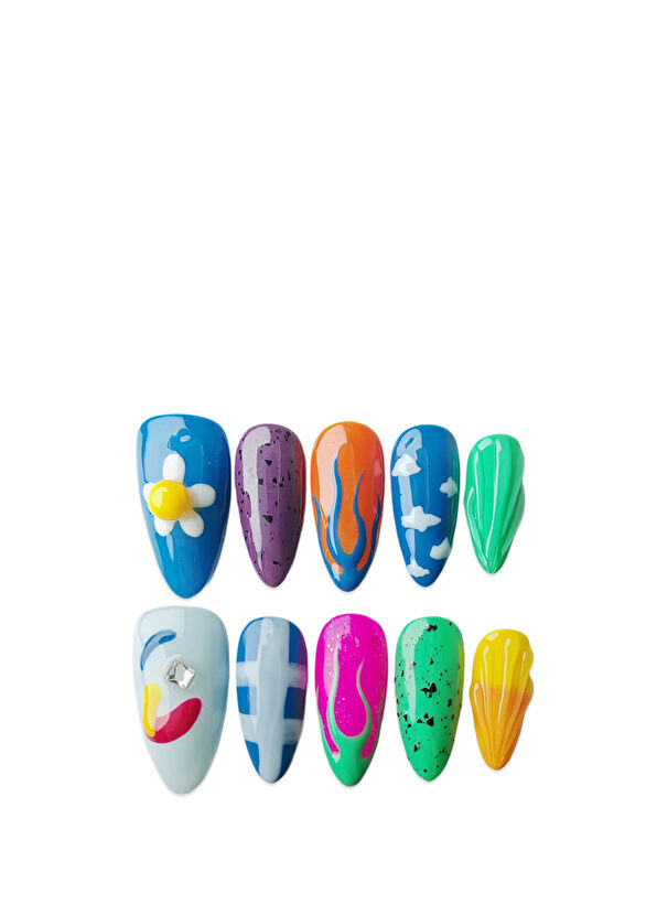 Takma Takma Uzun Badem 10'lu Renkli Protez Takma Tırnak - 1