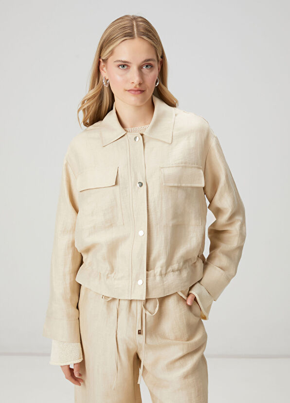 Beymen Club Bej Parlak Keten Bomber Ceket - 4