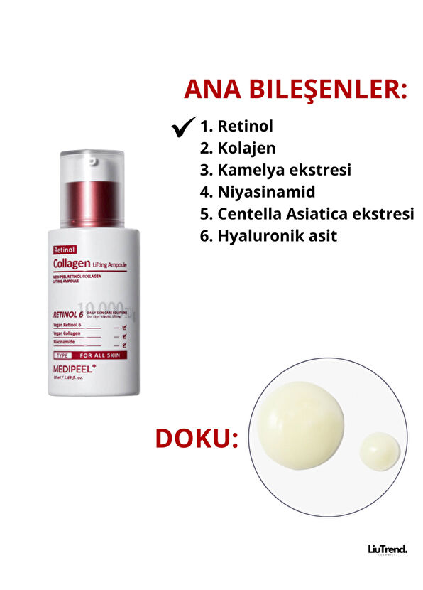 MEDIPEEL Retinol Collagen Lifting Ampoule Retinol Ve Kolajen Içeren Lifting Yaşlanma Karşıtı Cilt Serumu 50 ml  - 2