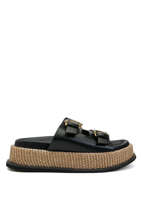 Beymen Club Black Jute Soles Womens Leather Slippers - 1