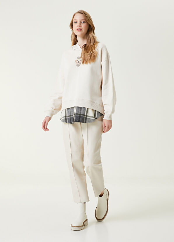 Beymen Club Bej Kapüşonlu Ekose Detaylı Sweatshirt - 2