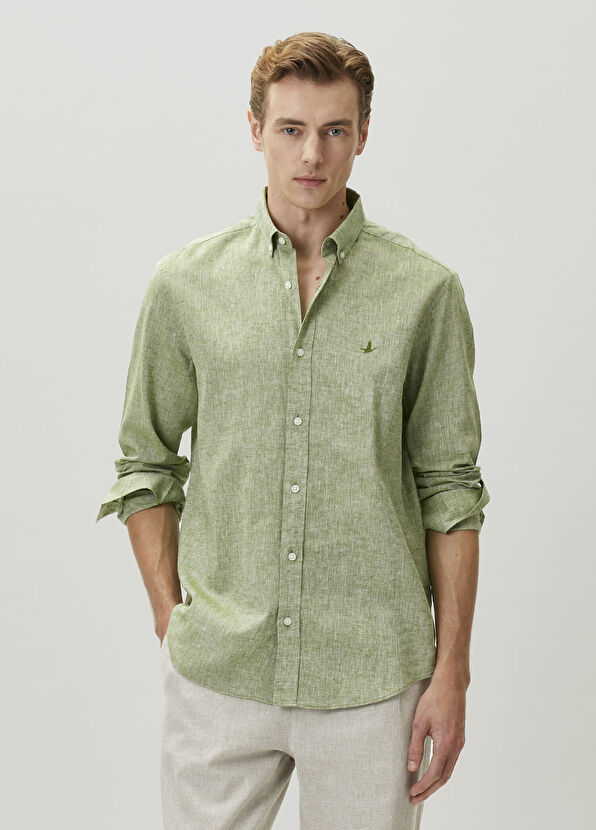 Beymen Club Comfort Fit Khaki Linen Shirt - 2