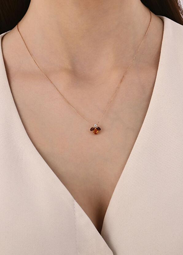 Bee Goddess Queen Bee Maya Pırlantalı Sitrin Garnet Altın Koly - 2