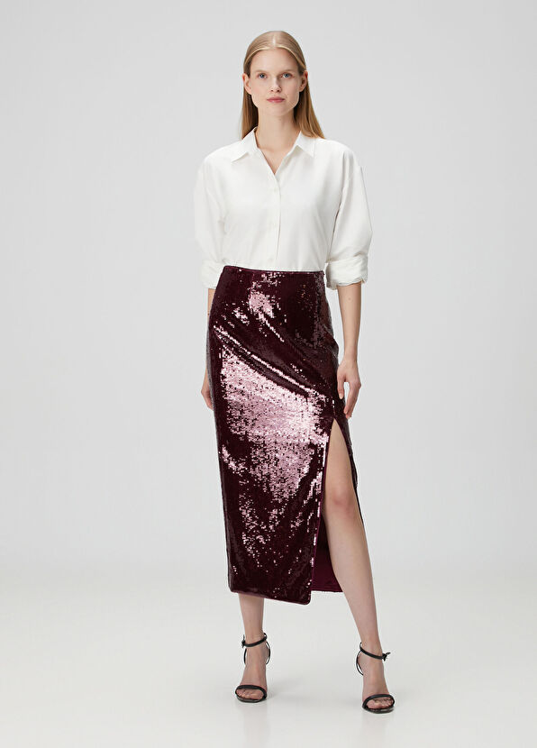 Roland Mouret Burgundy Sequined Midi Evening Skirt - 1