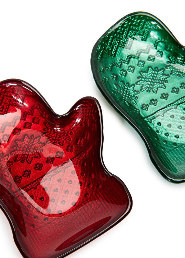 Mitten Yeşil Kırmızı Mini 2li Cam Tabak Seti - Görsel 5