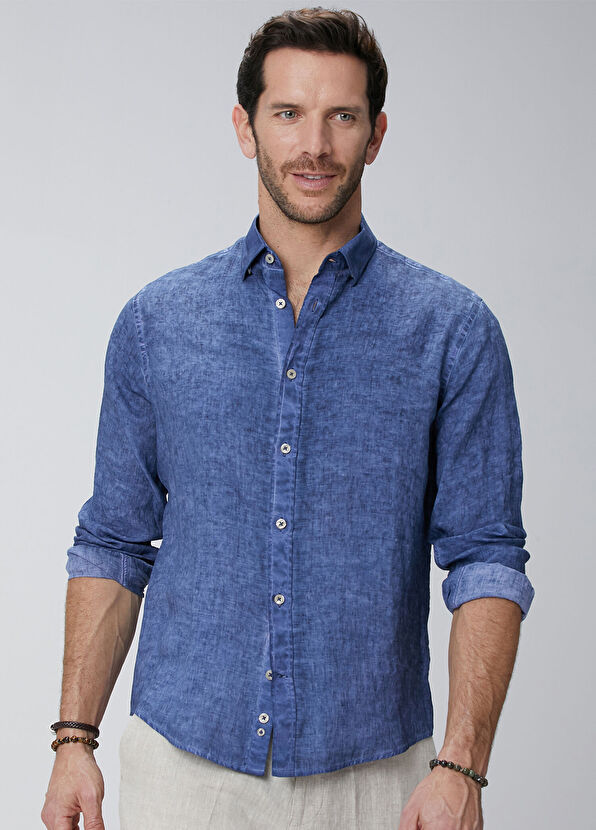 Network Lacivert Keten Gömlek - 4