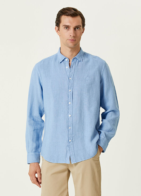 Beymen Club Comfort Fit Mavi Keten Gömlek - 1