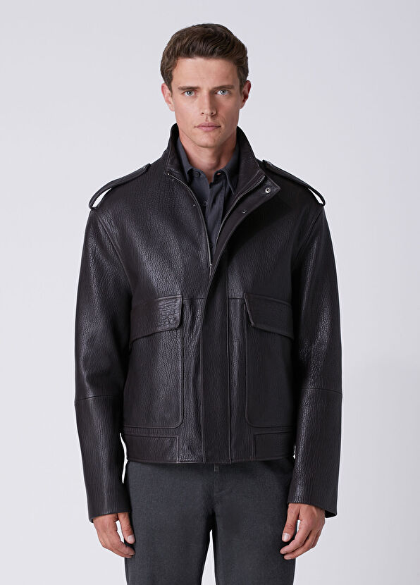Beymen Club Dark Brown High Neck Leather Jacket - 2