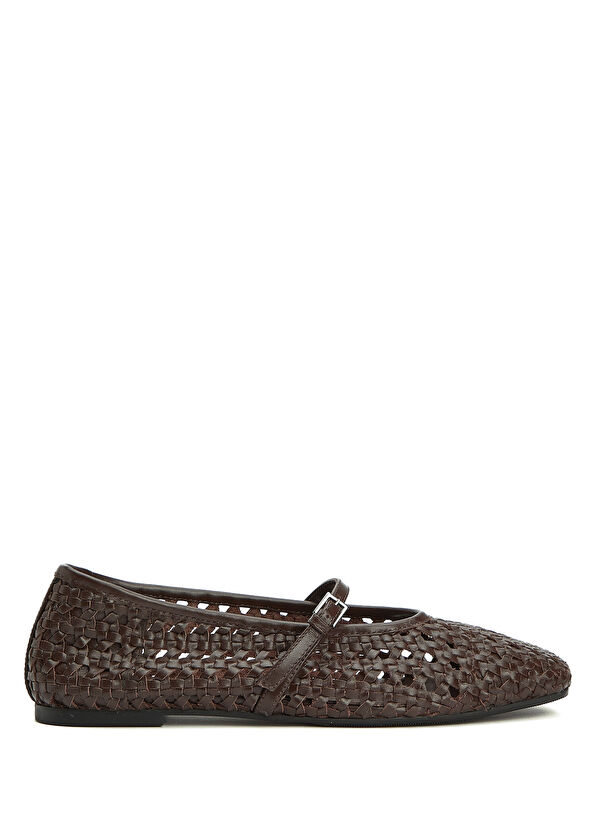 Beymen Club Brown Knit Textured Leather Ballet Flats - 1