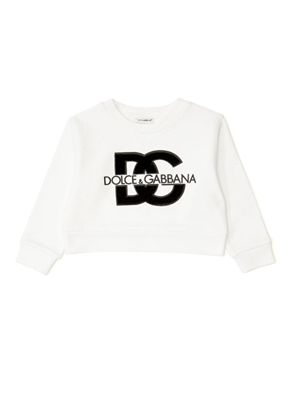 Dolce&Gabbana Beyaz Logo İşlemeli Kız Çocuk Sweatshirt - 1