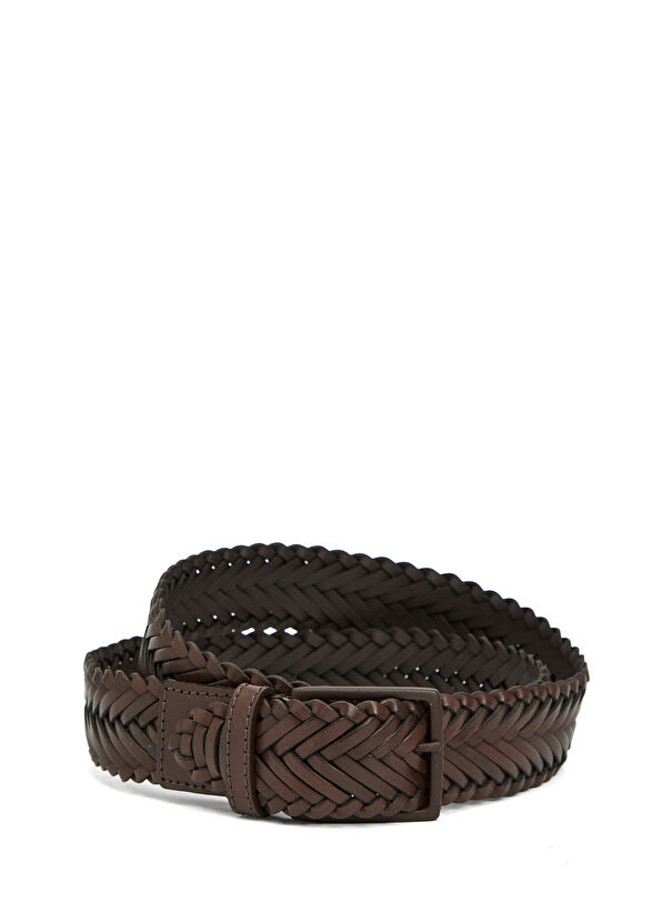 Beymen Club Brown Knit Texture Men's Leather Belt - 1